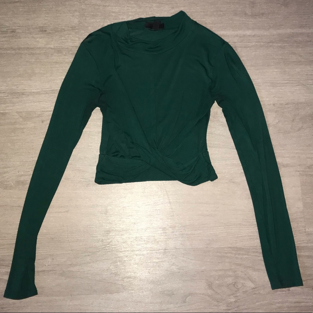 Top Shop Long Sleeve Emerald Green Crop Top Shirt